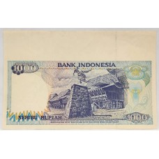 INDONESIA 1992 . ONE THOUSAND 1,000 RUPIAH BANKNOTE . ERROR . MISSING PRINT BOTH SIDES